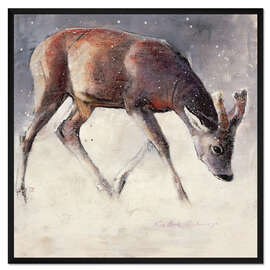 Gerahmter Kunstdruck Junger Hirsch im Winter