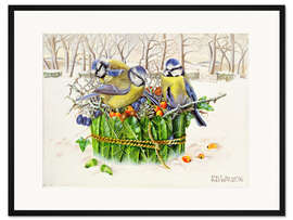 Gerahmter Kunstdruck Blaumeisen im Blätternest