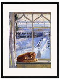 Gerahmter Kunstdruck Katze im Fenster, Winter