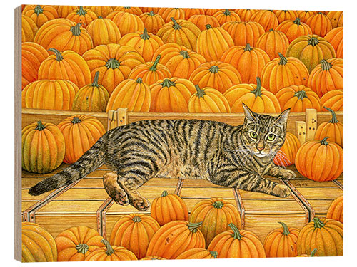 Tableau en bois Cat in Pumpkin