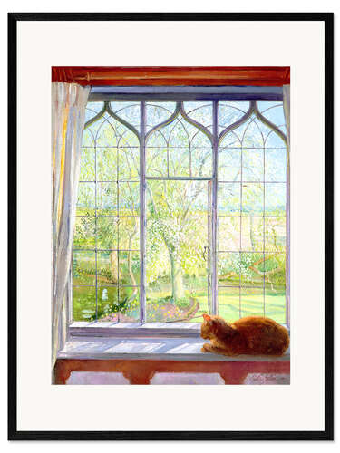 Impresión de arte enmarcada Gato en la ventana en primavera