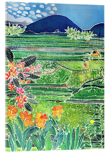 Obraz na szkle akrylowym Lovina rice fields with lilies and frangipani, Bali, 1996