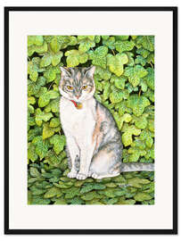 Gerahmter Kunstdruck Katze im Efeu