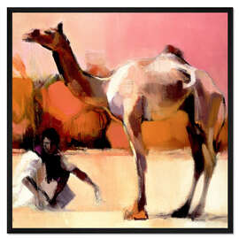 Gerahmter Kunstdruck Kamel und Kameltreiber