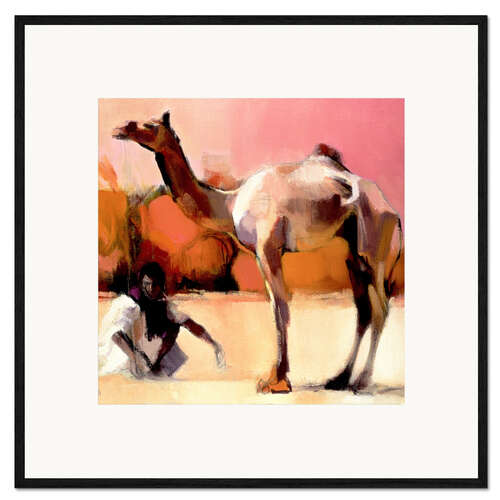 Ingelijste kunstdruk Camel and cameleer