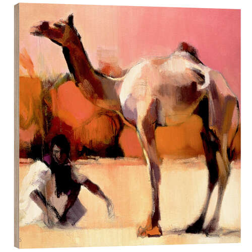 Wood print Camel and cameleer