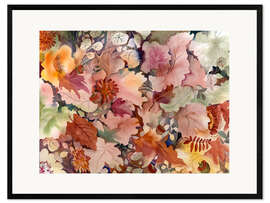 Impresión de arte enmarcada Hojas de otoño y flores