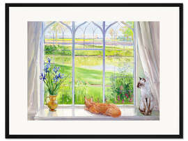 Gerahmter Kunstdruck Katzen am Fenster