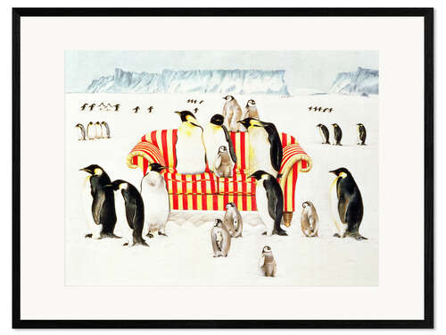 Ingelijste kunstdruk Penguins on a sofa