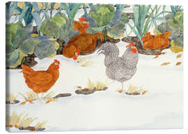 Canvas print Chickens in the vegetable garden