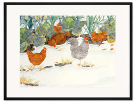 Gerahmter Kunstdruck Hühner im Gemüsegarten