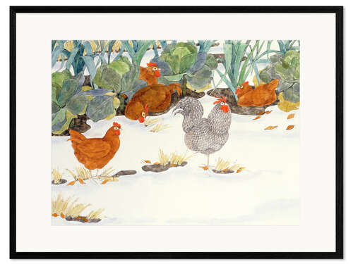 Plakat artystyczny premium w ramie Chickens in the vegetable garden