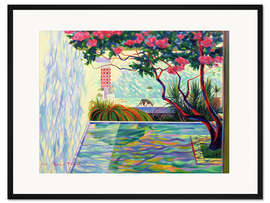 Gerahmter Kunstdruck Katze im mexikanischen Garten