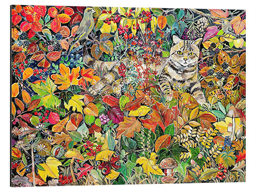 Tableau en aluminium Tabby dans les feuilles d'automne, 1996