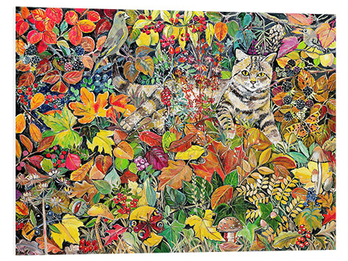 Hartschaumbild Tabby im Herbstlaub, 1996