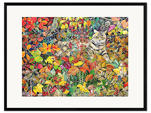 Impression artistique encadrée Tabby dans les feuilles d'automne, 1996