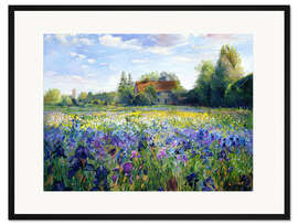 Gerahmter Kunstdruck Blumenfeld im Sonnenuntergang