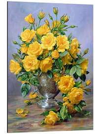 Tableau en aluminium Roses jaunes dans un vase en argent