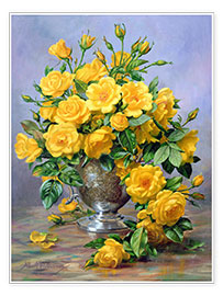 Poster Gelbe Rosen in Silbervase