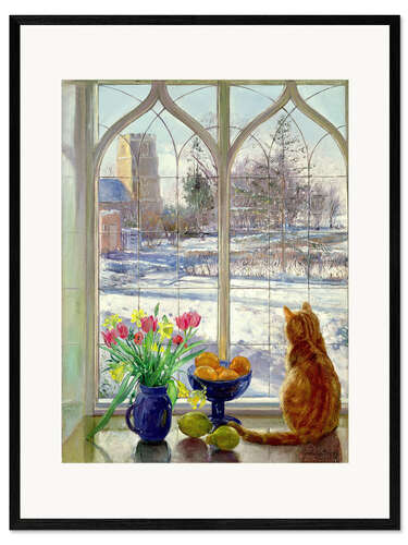 Impresión de arte enmarcada Snow Shadows and Cat