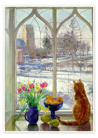 Poster Ombre nella neve e un gatto