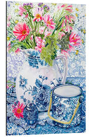 Aluminium print Gerberas in a porcelain pot with other vessels