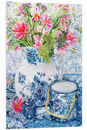 Foam board print Gerberas in a porcelain pot with other vessels