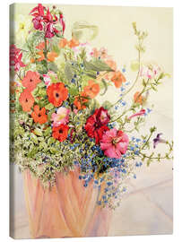 Canvas print Petunia&#039;s, lobelia, pluizige hagedissen en fuchsia&#039;s in de terracotta pot