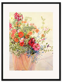 Gerahmter Kunstdruck Petunien, Lobelien, fleisige Lieschen und Fuchsien im Terracottatopf