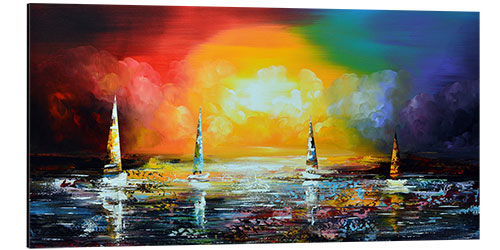 Aluminium print Sailing ships at sunset