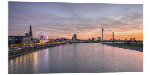 Foam board print Dusseldorf Skyline at blazing red sunset