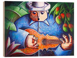 Wood print guitar player of Mango Bajito