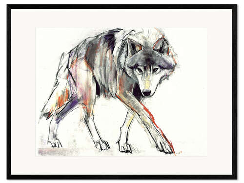 Impression artistique encadrée Loup en chasse