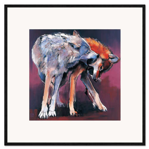 Impression artistique encadrée Deux loups