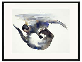 Gerahmter Kunstdruck Spielende Otter im Wasser