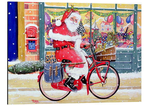 Aluminium print Father Christmas on a Bicycle