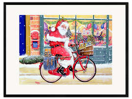 Framed art print Father Christmas on a Bicycle