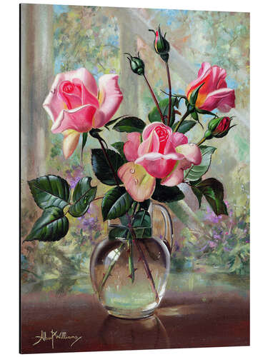 Aluminium print Madame Butterfly Roses in a Glass Vase