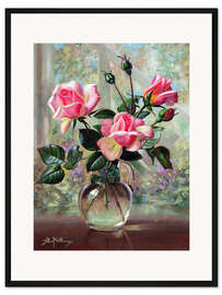 Gerahmter Kunstdruck Madame-Butterfly-Rosen in Glasvase