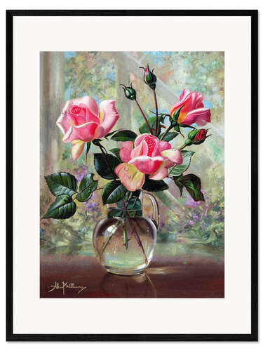 Stampa artistica con cornice Madame Butterfly Roses in a Glass Vase