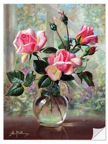 Selvklebende plakat Madame Butterfly Roses in a Glass Vase