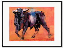 Gerahmter Kunstdruck schwarzer Stier