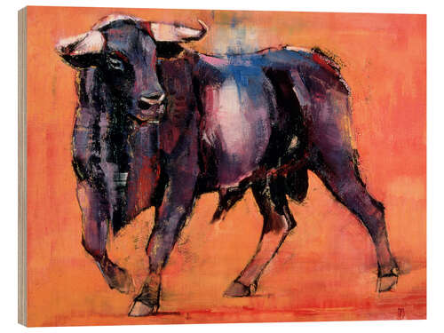 Wood print Black bull