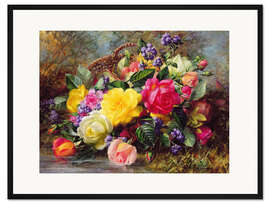 Gerahmter Kunstdruck Rosen an einem Teich