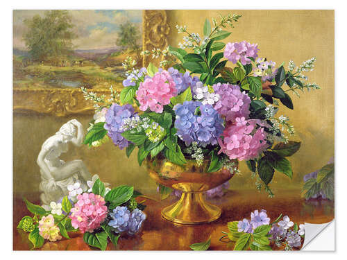 Selvklæbende plakat Still Life with hydrangeas and lilacs