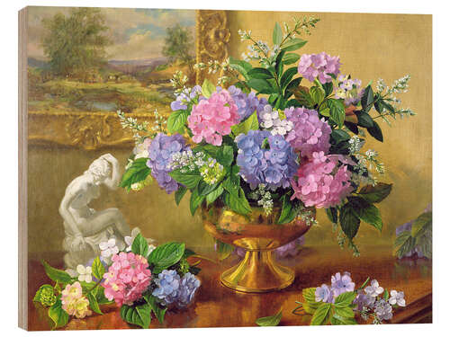 Tableau en bois Still Life with hydrangeas and lilacs