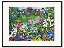 Gerahmter Kunstdruck Der Garten mit Vögeln und Schmetterlingen