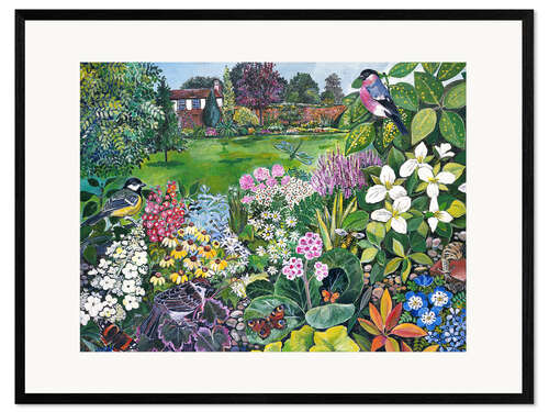 Ingelijste kunstdruk The Garden with Birds and Butterflies