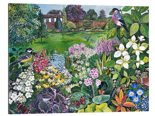 Tableau en plexi-alu Le jardin avec des oiseaux et des papillons