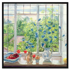 Gerahmter Kunstdruck Kornblumen und Gemüsegarten